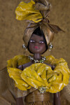 Martinique Banana Leaf Doll with Head Scarf, Gold Necklace and Earrings (Close Up)