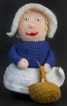 Massachusetts Stuffed Yarn Doll with Pilgrim Style Costume Holding Yarn Basket with Fruit and Nuts (Full View)