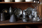 Metal Teapots, Plates, Bowls, and Candlesticks
