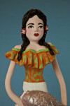 Mexico Ceramic Doll with Red Flowers in Her Long Black Hair (Close Up)