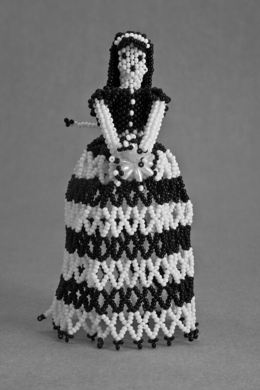 Mexico Doll Made Entirely from Small Black and White Beads (Full View)