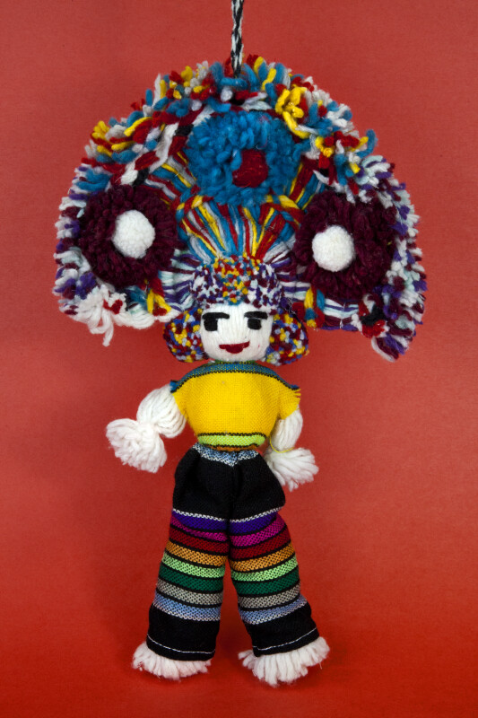 Mexico Male Yarn Doll with Bright Pon Poms on Headdress Male (Full View)