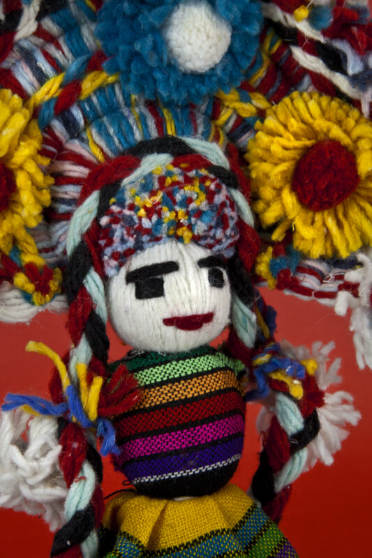 Mexico Yarn Doll with Embroidered Facial Features and Braids (Close Up)