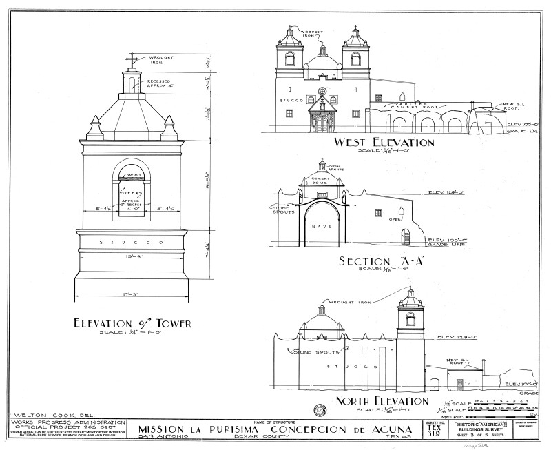 Mission Concepción Elevation Drawings