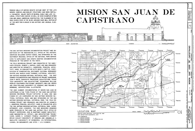 Mission San Juan de Capistrano Cover Sheet for 1983 Drawings