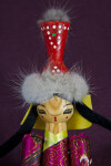 Mongolia Lady Doll with Large Wood Head Piece with Fur Trim and Hand Painted Face (Close Up)