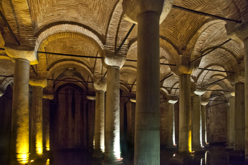 Multiple Columns and the Curved Roof at the Basilica Cistern