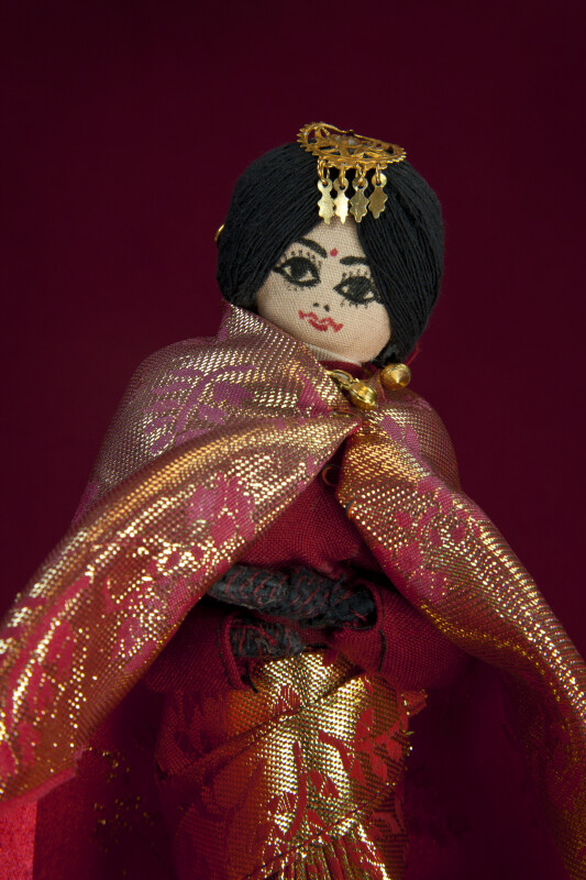 Nepal Newari Bride Figurine Dressed in Red and Gold Brocade (Three Quarter Length)