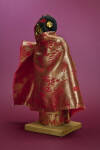 Nepal Newari Bride in Beautiful Red and Gold Brocade Dress and Shawl (Back View)