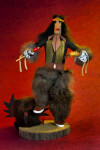 Nevada Handcrafted Wood Kachina Indian Doll Wearing a Headband and Holding a Feather (Full View)