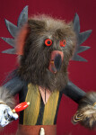 Nevada Wooden Kachina Owl Doll with Mask Made from Fur, Feathers, and Wood (Three Quarter Close Up)