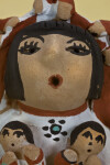 New Mexico Hand Painted Storyteller Pottery of Woman with Open Mouth Telling Tribal Legends to Children (Close Up)