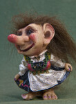Norway Barefoot Troll Doll with Colorful Dress and Apron (Three Quarter View)