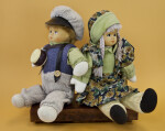 Norway Fabric Figures of Boy and Girl Sitting Back to Back
