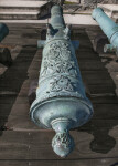 Oxidized Bronze Cannon with Many Carved Symbols and Letters