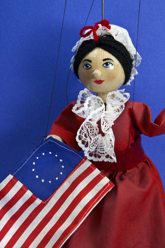 Pennsylvania Betsy Ross Doll/Marionette Holding American Colonial Flag (Three Quarter Length)