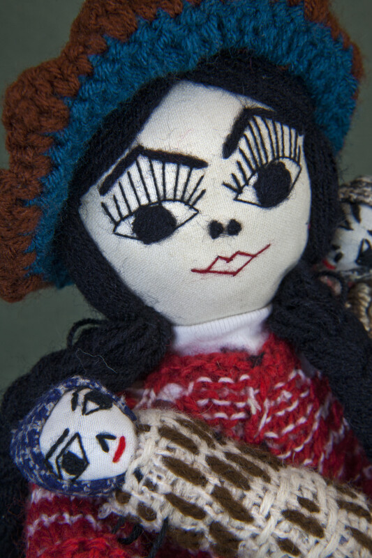 Peru Hand Made Lady doll with Embroidered Face and Crocheted Hat (Close Up)
