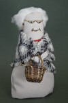 Prince Edward Island Female Doll Made with Fabric and Wool Holding a Straw Basket (Full View)