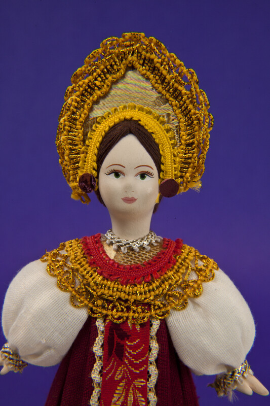 Russia Female Doll in a Russian National Costume and Headdress  (Close Up)