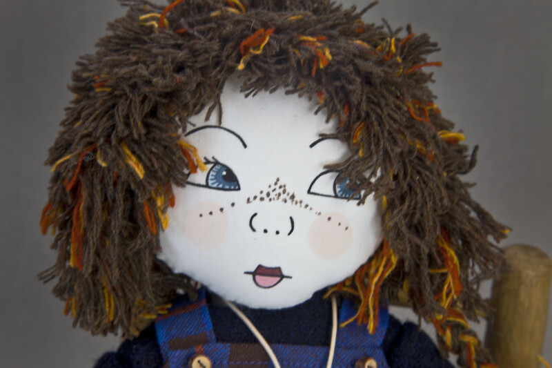 Scotland Gaelic Girl Doll with Printed Fabric Face and Yarn Hair (Close Up)