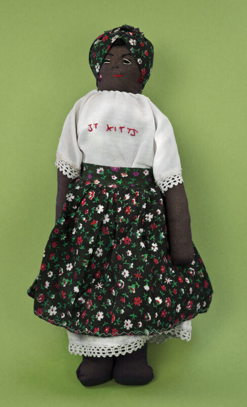 St. Kitts Cloth Doll with Embroidered Face and Blouse (Full View)