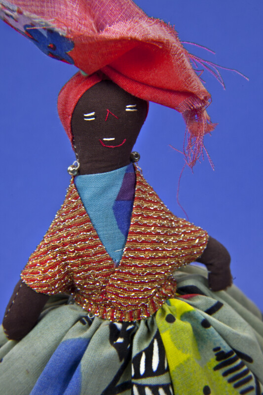 St. Lucia Hand Made Stuffed Lady Doll with Head Scarf and Bead Earrings(Close Up)