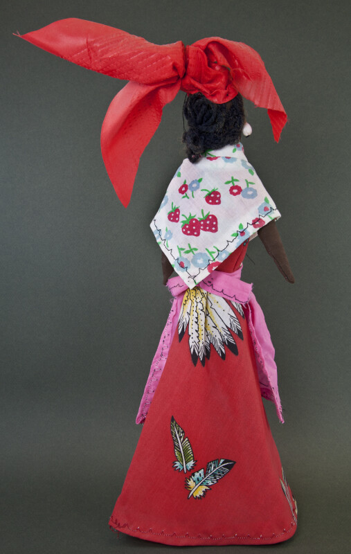 St. Lucia Handcrafted Doll with Yarn Hair Cotton Shawl and Long Skirt (Back View)