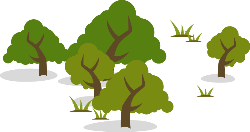 Stylized Illustration of Five Trees and Other Vegetation