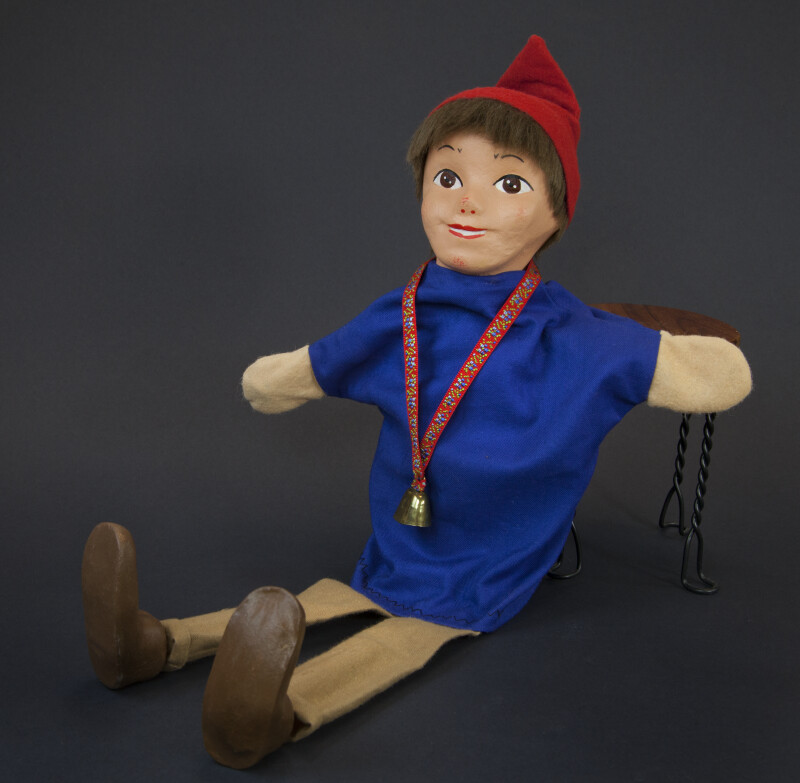 Swiss Hand Puppet of Boy Wearing a Bell  (Three Quarter View)