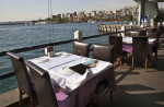 Table at a Restaurant on Galata Bridge in Istanbul, Turkey