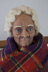 Texas Female Elderly Doll with White Wool Hair and Painted Ceramic Face (Close Up)