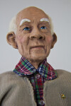 Texas Senior Citizen Male with Ceramic Head Wool Hair and Eyebrows and Hand Painted Face (Close Up)