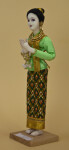Thailand Female Doll Wearing Traditional Thai Clothes with Gold Sash and Trim (Three Quarter View)