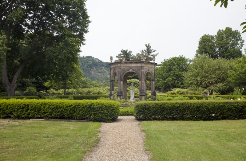 The Pavilion, the Statue, and the Hedges in the Garden
