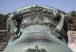 Top of an Oxidized, Bronze, 15-Inch Mortar with Two Handles