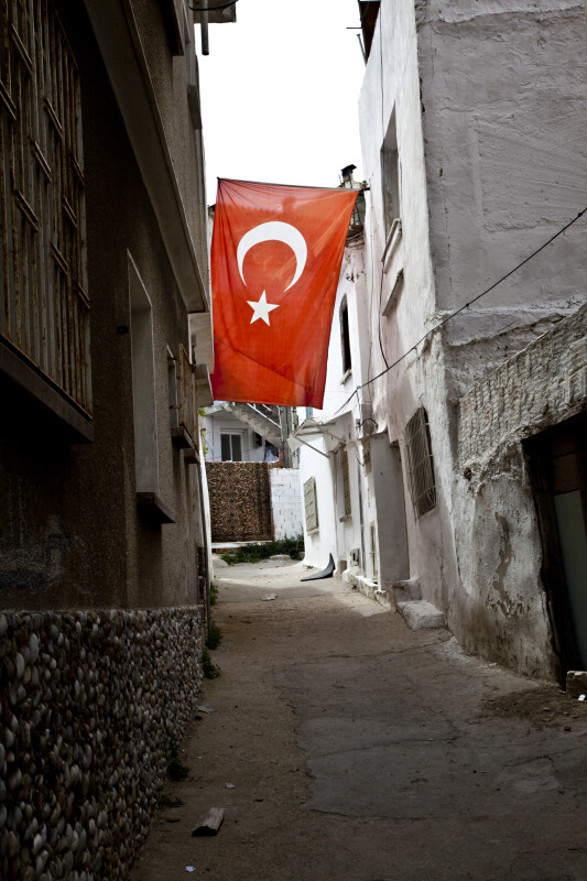 Turkish Flag Hanging in Alley in Kusadasi