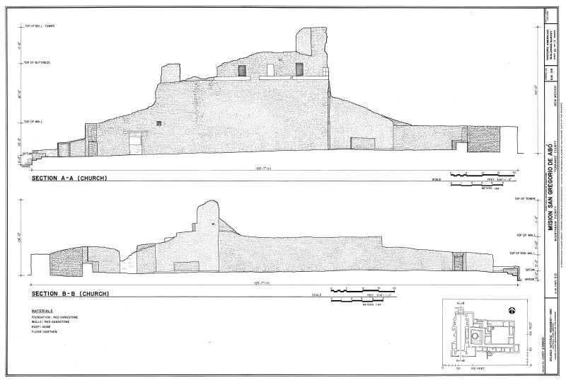 Two Section Drawings of Mission of San Gregoiro de Abó