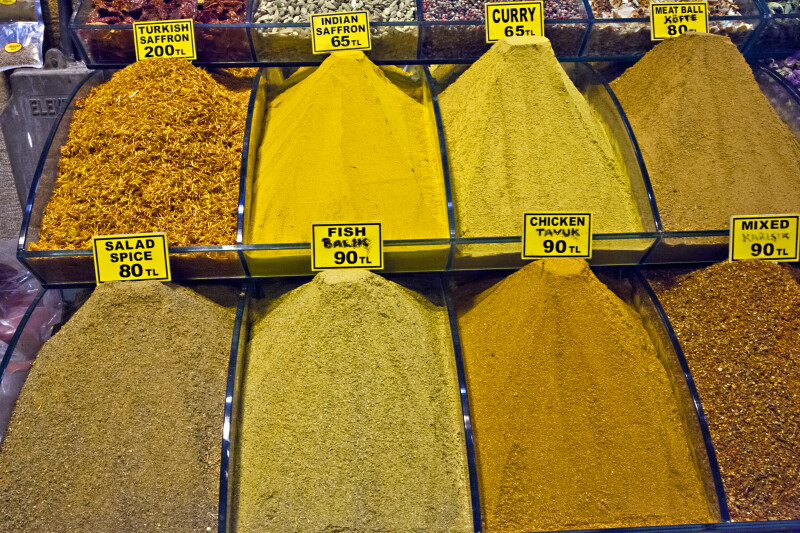 Various Spices at the Spice Bazaar in Istanbul, Turkey