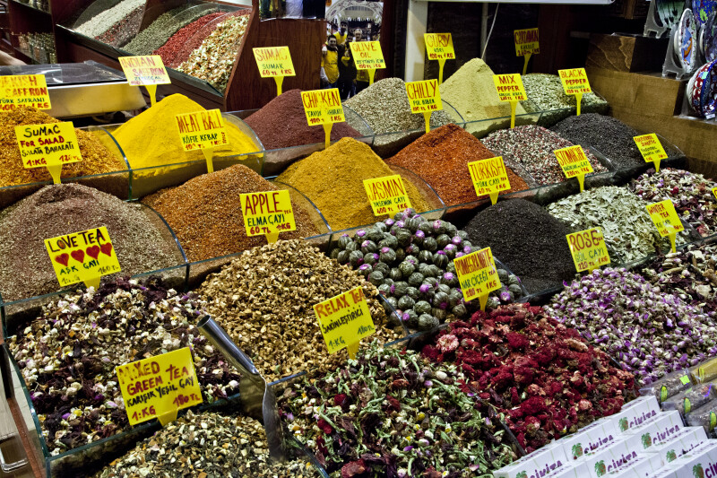 Various Teas at the Spice Bazaar in Istanbul, Turkey