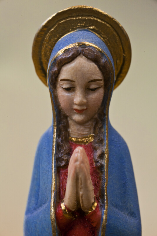 Vatican City Woodcarving of Praying Madonna with Gold Halo (Close UP)