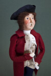 Virginia Williamsburg Caroler Male Doll with Cocked Black Felt Hat and Plastic Pipe (Three Quarter View)