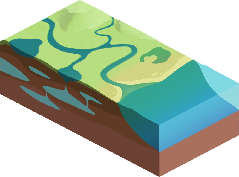 Water Cycle Illustration Including Only the Land and Water Elements