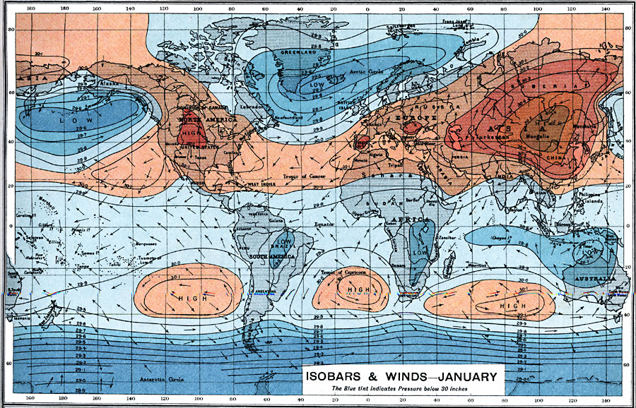 Global Isobars and Winds - January