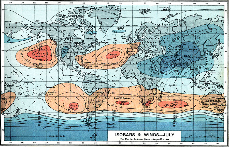 Isobars and Winds - July