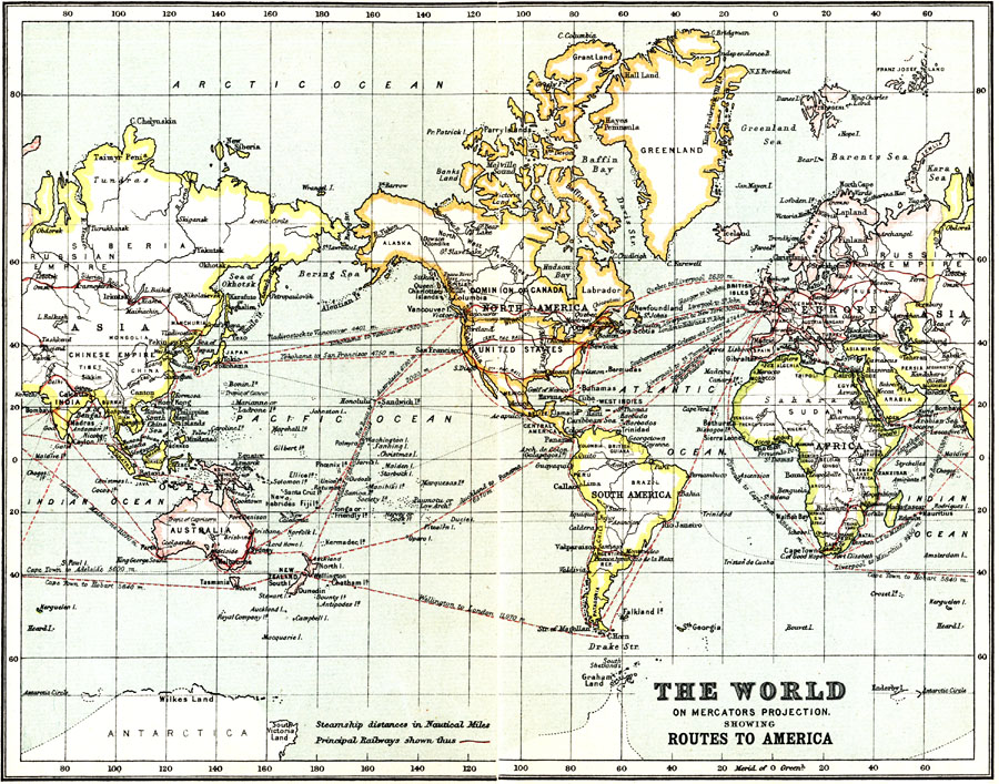 The World, Showing Routes to America