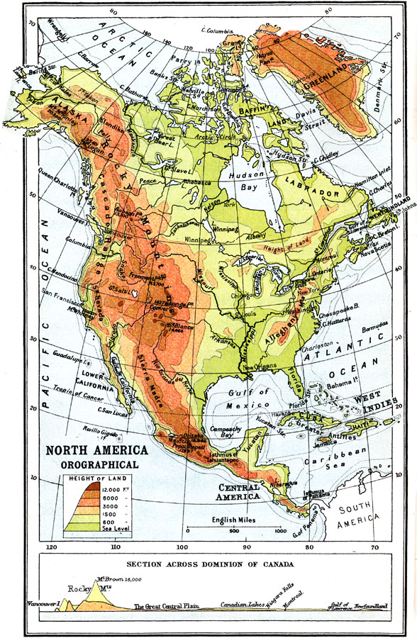 Orographical map of North America