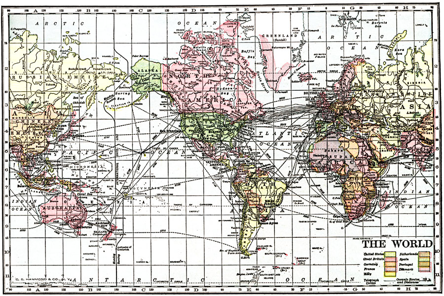 Territories, Telegraph Cables, and Ocean Routes of the World
