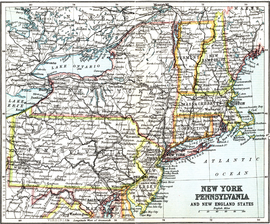 Map of New York, New Jersey and Pennsylvania.