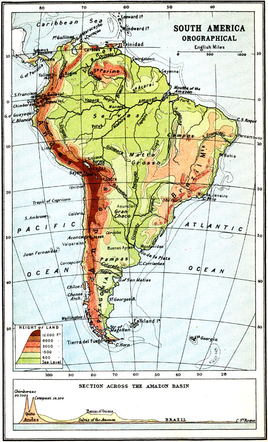 Orographical Map Of South America