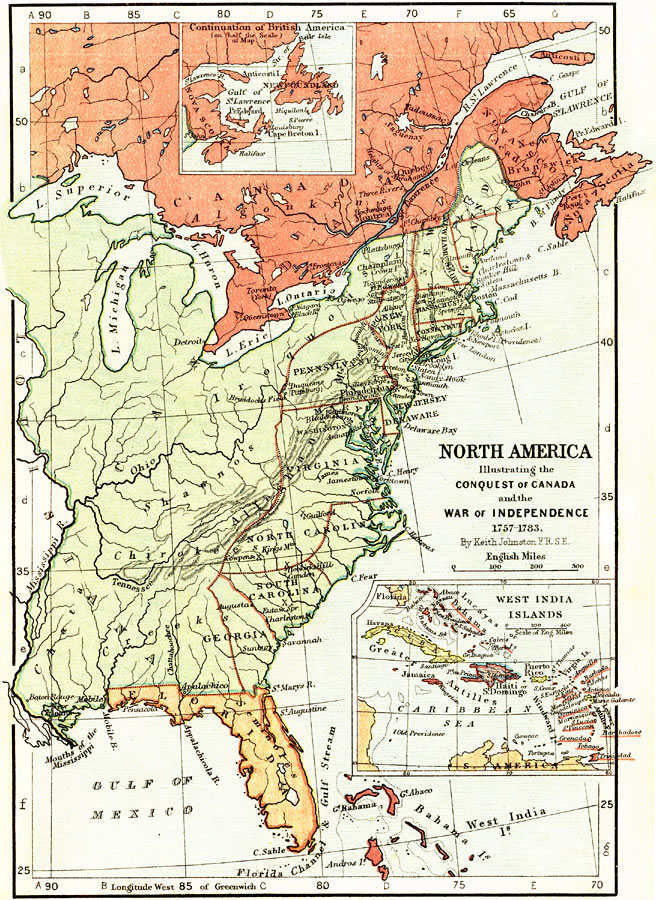 North America illustrating the Conquest of Canada and the War of Independence